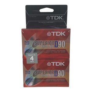 TDK 4-Pack D90 Superior Normal Bias 90 Minute Blank Audio Cassette Tapes Sealed